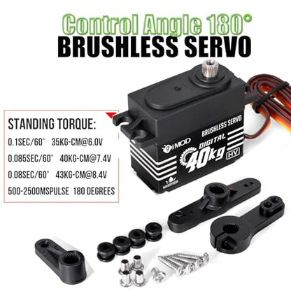 1/10 RC Crawler Servo 40KG Brushless High Torque Servo 8.4V HV Metal Gear Digital Waterproof Servo for 1/8 1/10 1/12 Scale RC Crawler Truck Cars Buggy Robotic, 180 Degree RC Steering Servo