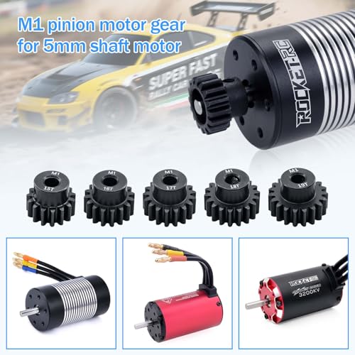 Metal Steel M1 Pinion Gear Sets 15T 16T 17T 18T 19T for 5mm Shaft Motor Gears with Hex Key for 1/8 RC Car Brushless Brush Motor Parts - size: 15T 16T 17T 18T 19T