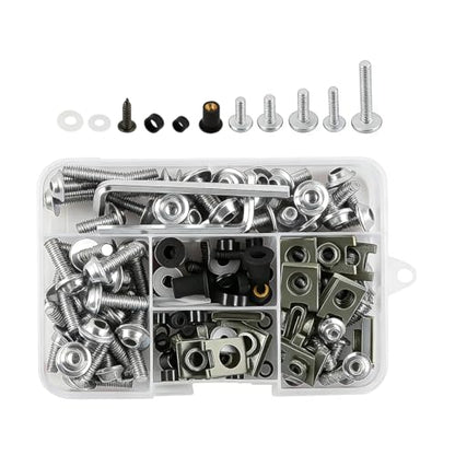 195PCS M5 M6 Motorcycle Fairing Bolt Kits, Stainless Steel Windshield Fairing Screws Fastener, Motorbike Windscreen Bolts Nut Clips Kit, Universal for Dirt Bike Scooters Motocross (Silver) - color: Silver