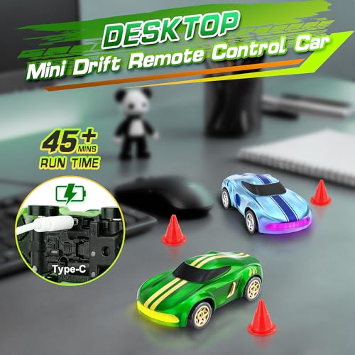 RC Drift Car, 1/64 Mini Drift RC Cars 4WD Micro Remote Control Car with LED Lights and Speed Switch, Cars Toys for Adults Kids Boys Age 6 7 8-12, Green - color: Green