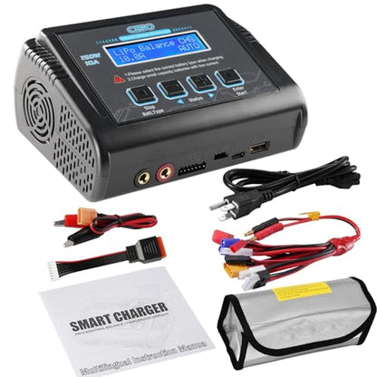 LiPo Battery Charger, 150W 10A Balance Fast Charger for RC Car Drone | RC Battery Charger Discharger for 1S-6S LiPo/Li-ion/Life/LiHV 1-15S NiMH/NiCD 2-20V PB Smart Batteries