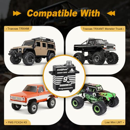 HobbyPark Waterproof for TRX4M Servo with Servo Mount Bracket and Aluminum Servo Horn Arm Set 9kg High Torque Metal Gear Digital Servo Motor Steering Servo fit 1/18 TRX-4M Crawler Car Upgrades Parts