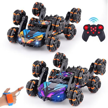Cool 8 Wheels Hand Controlled rc Stunt Car Toys, Gesture Sensing Remote Control Cars for Boys Age 6 7 8-12 13 14 Year Old, Birthday Gifts Ideas Blue and Purple