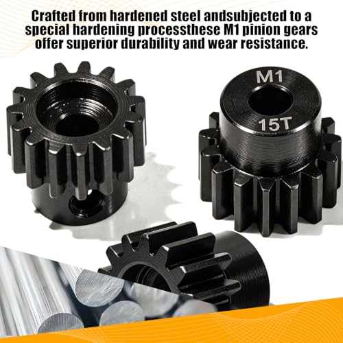 M1 Gear 15T 5mm Bore 3-Pack – High-Precision Hardened Steel Motor Pinion Gear for 1/8 1/10 RC Crawler, Monster Truck, Short Course Truck & Boat (Compatible with Traxxas Axial, FMS, HSP Redcat Losi) - style: M1 3Pcs 15T