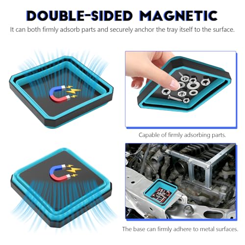 Collapsible Magnetic Parts Tray, 4.5 Inch Square Silicone Tray Holder with Double-Sided Magnetic Base, Foldable Tool Trays for Screw Bolts Nuts Pins Small Parts, Car Accessories (Sky Blue) - color: Sky Blue