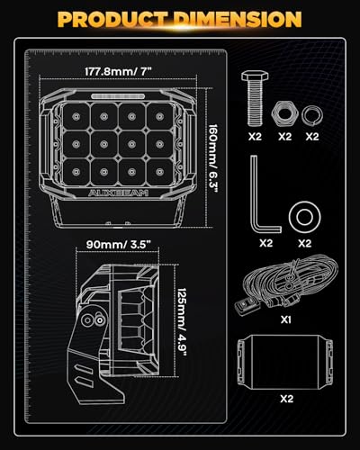 Auxbeam V-MAX Series 7" 204W Cube LED Light Pod 270° Side Shooter Light Bar | 204W 24000LM Pod Lights, Spot Flood Combo Beam, Offroad Light with DRL & Back light, IP67 Waterproof, with Harness Kit - color: 7*5in Cube LED Pod