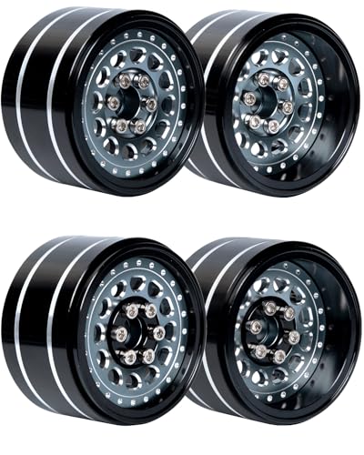 RC Wide 1.57'' (40mm) 2.2 Beadlock Wheels for SCX10 Capra Wraith Ryft / TRX4 AMG 6x6 / Gen8 Everest Gen 7 Pro,Adjustable 4 Offsets Rims,4Pack,Titanium w/Black - color: Titanium W/ Black(4pcs)