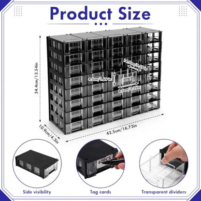 Novabright 40 Drawer Plastic Small Parts Organizer, Wall Mount Storage Cabinet with Clear Drawers and Blank Labels, Heavy Duty Tool Organizer for Hardware Crafts Beads Building Bricks, Black