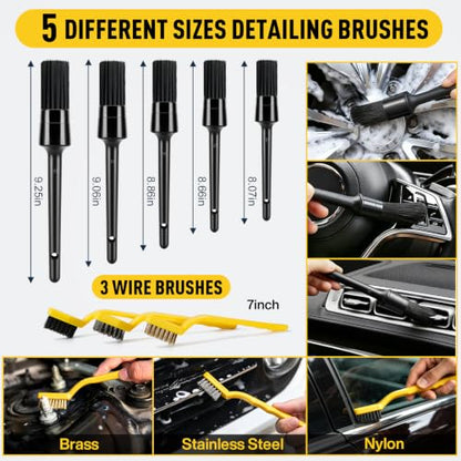 41Pcs Car Detailing Kit Interior with Drill Brush, Folding Bucket & Tote | Cleaning Set for Interior & Wheel Care, Portable, Fits Cars, Trucks & Motorcycles, Ideal for Diy Car Detailing, Yellow - size: 41Pcs