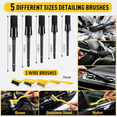 41Pcs Car Detailing Kit Interior with Drill Brush, Folding Bucket & Tote | Cleaning Set for Interior & Wheel Care, Portable, Fits Cars, Trucks & Motorcycles, Ideal for Diy Car Detailing, Yellow - size: 41Pcs