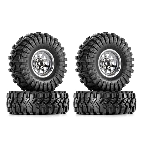 INJORA 1.0 Beadlock Wheel Tires Set -3.78mm Offset for 1/18 1/24 RC, Silver - color: Silver