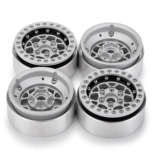4PCS 1.9" Beadlock Wheels Rims Set, Matte Silver + Matte Black | Aluminum Alloy, Upgrade Parts, For 1/10 Axial SCX10 CC01 D90 TRX4, RC Crawler Car - color: Matte Silver + Matte Black