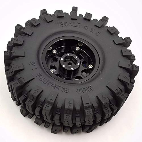 120mm Tall 1.9 Mud Slingers Tires T8 Soft Sticky Tyres & 1.9 Beadlock Wheels Rims Black Blue For RC 1/10 Rock Crawler SCX10 TRX4 Gen8, (4-Pack, HS700601) - color: Black & Blue