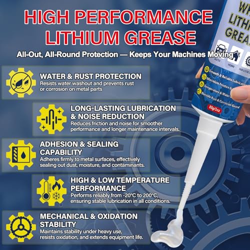 SHIELDOM White Lithium Grease Multi-Purpose Grease Waterproof Lubricant for Hinges, Bearings, Gears, Track Rail, Ideal for Marine, Automotive, Industrial & Household 3oz/85g