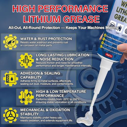 SHIELDOM White Lithium Grease Multi-Purpose Grease Waterproof Lubricant for Hinges, Bearings, Gears, Track Rail, Ideal for Marine, Automotive, Industrial & Household 3oz/85g