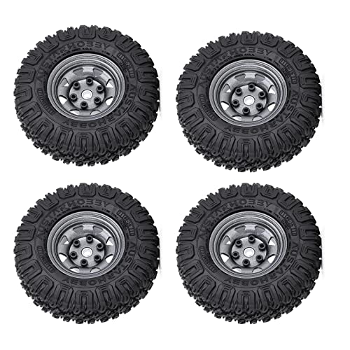 4PCS 1.55 inch 85mm Rubber Terrain Crawler Tires Metal Beadlock Wheel Rims Tires Set Compatible with 1/10 RC Crawler Car Axial AX90069 D90 TF2 Tamiya CC01 LC70 MST JIMNY (Grey) - color: 85mm-gray