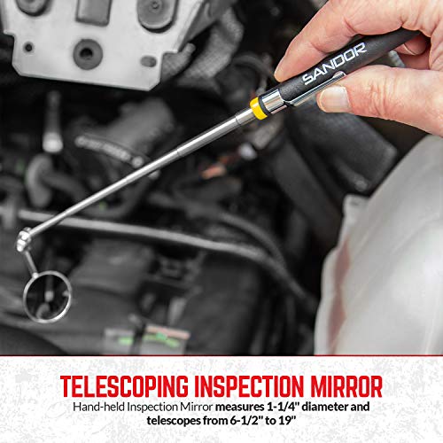 3 Pcs Inspection Tool Set - Magnetic Parts Tray, Telescoping Inspection Mirror, and Extendable Magnet Pick-Up Tool for Screw, Bolts, Nuts, Washers, Pins and Small Metal Parts, Magnetic Tool Tray