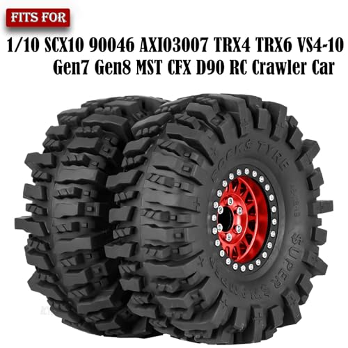 Aluminium RC 1.9" Beadlock Wheels Tires for 1/10 SCX10 90046 AXI03007 TRX4 TRX6 VS4-10 Gen7 Gen8 MST CFX D90 RC Crawler Car,Alloy 1.9 Rims Tires,Red - color: Red- (Rc 1.9" Tires)