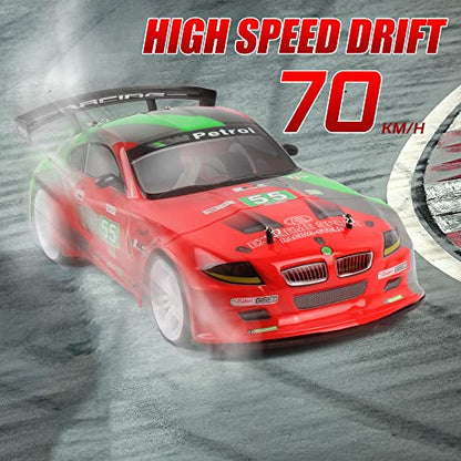 RC Truck 70km / H High-Speed Drift Racing 2.4G 4WD Electric RC Vehicle RC Flat Running Drift Rally Racing Rubber TPR Tire RC Car Gift Replacement Tires, 2 Batteries