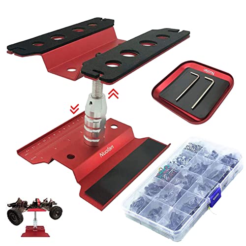 Aluminum RC Car Repair Work Stand Repair Tool Set 360 Degree Rotation and 610PCS RC Screws Kit for 1/8 1/10 1/12 1/16 1/18 RC Car Truck Scale Crawler (RC Work Stand+ RC Screws Kit)