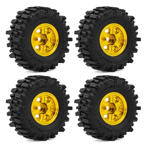 0.7 Inch RC Crawler Tires and Wheels Set 40×16mm for 1/30 Scale Axial SCX30 (Golden) - color: Golden