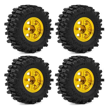 0.7 Inch RC Crawler Tires and Wheels Set 40×16mm for 1/30 Scale Axial SCX30 (Golden) - color: Golden