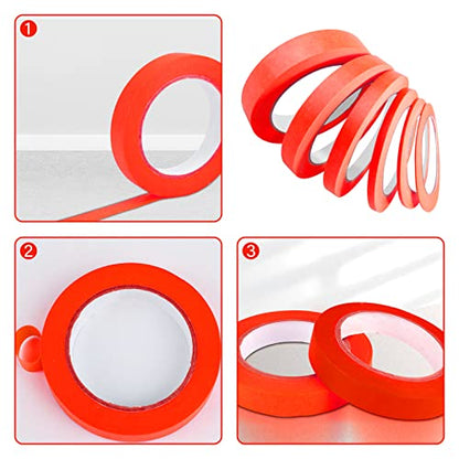 6 Rolls Fine Line Tape 1/16, 1/8, 1/5, 2/5, 1/2, 3/4 Inch x 55 Yard Fineline Masking Tape Painter Adhesive Automotive for DIY Car Auto Paint (Red, Mixed Sizes) - color: Red, size: Mixed Sizes