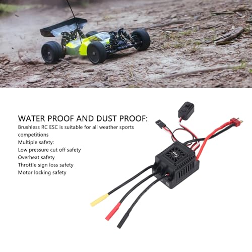 Brushless RC ESC Water Proof Electronic Speed Controller for 1/10 1/12 1/14 1/16 RC Cars, 2 to 3S Lipo Battery Compatible, High Performance, Easy Installation (45A)