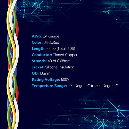 Fermerry 24 AWG Stranded Wire Spool 25ft Each 6 Colors | Flexible 24 Gauge Silicone Hook up Wire Kit Electrical Tinned Copper Wire - size: 25FT, style: 24 AWG-6C