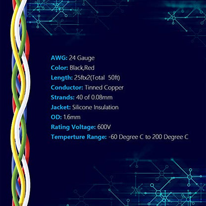 Fermerry 24 AWG Stranded Wire Spool 25ft Each 6 Colors | Flexible 24 Gauge Silicone Hook up Wire Kit Electrical Tinned Copper Wire - size: 25FT, style: 24 AWG-6C
