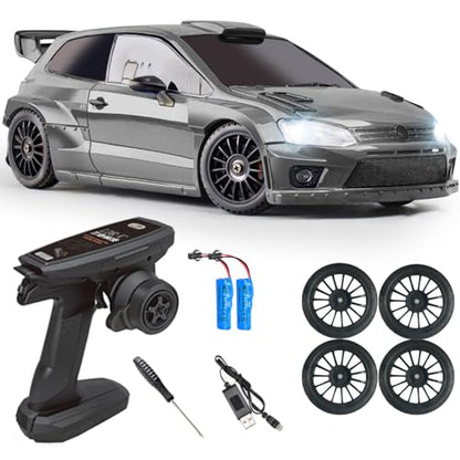 LD2801Pro Mini RC Drift Car 1/28 Scale RTR Remote Control 4WD Racing Cars with Gyro and 4PCS Drift Tires and LED Searchlight for Hobby Gift (Silvery) - color: Silvery