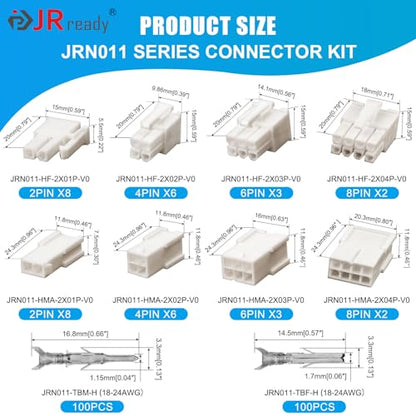 JRready Mini-Fit Jr Pin Connector Kit 2Pin 4Pin 6Pin 8Pin Wire Automotive Electrical Male Female Connector 18-24AWG Terminals Pin and Sockets Molex 4.2mm Pitch 238Pcs ST6519 - size: 2-4-6-8 Pin Standard Molex Mini-Fit