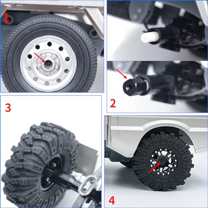 4PCS Aluminum Alloy 5mm to 7mm Wheel Hex Adapter +10mm Extented for 1/10 WPL D12 RC Truck Car 1/24 SCX24 Upgrades