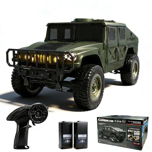 2.4GHz All Terrain RC Military Truck 4WD Remote Control Car Off Road Waterproof with Headlights, Turn Signal Lights and Rechargeable Batteries Vehicle Toy Gifts for Adults Kids Age 8+ (Green) - color: Green
