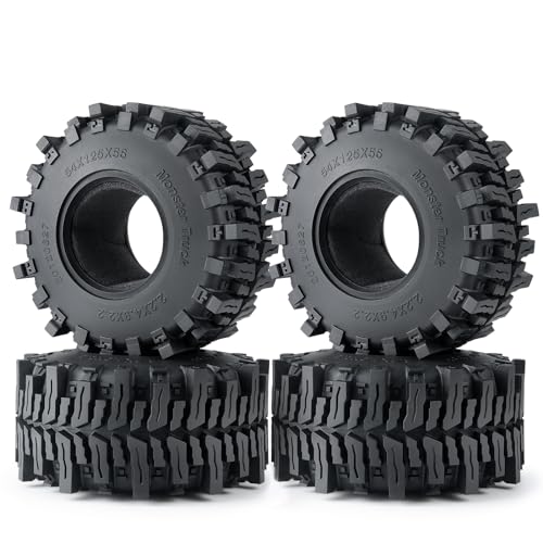 RCHUBAM 4Pcs 2.2" Rubber Wheel Tires for for 1/10 SCX10 AXI03004 AXI03007 | 125*56mm Tires,Deep Claw Tread Mud Terrain Tires with Insert Foam