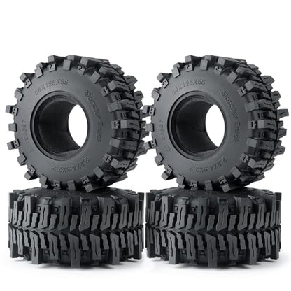 RCHUBAM 4Pcs 2.2" Rubber Wheel Tires for for 1/10 SCX10 AXI03004 AXI03007 | 125*56mm Tires,Deep Claw Tread Mud Terrain Tires with Insert Foam