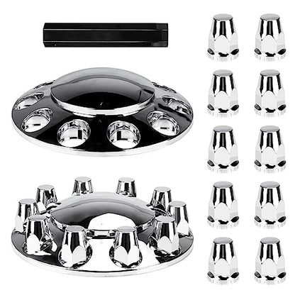 Aeagle Dome Front Axle Cover Combo Kits for Semi Truck Hubs w/Screw-On 33mm Lug Nut, ABS Plastic Chrome Plated, 10 Hole Removable Caps, 2Pcs - color: chrome