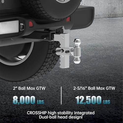 Adjustable Trailer Hitch - Heavy Duty Aluminum Drop Drawbar Hitch - Fits 2" Receiver, 8" Drop/Rise with 2" & 2-5/16" Solid Dual Balls 12,500 LBS GTW- for Truck, SUV, RV - color: Silver, size: 2" 8 Drop-Dual Ball