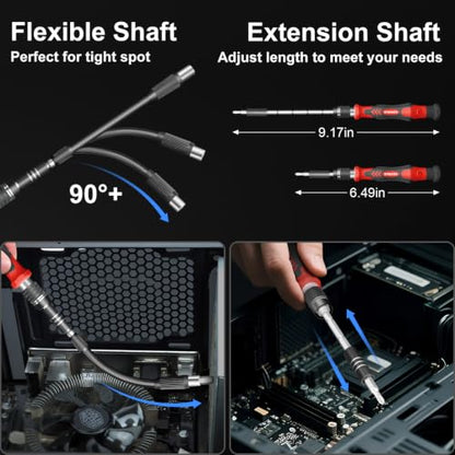 STREBITO 144-Piece Upgraded Electric Screwdriver | Max 0.7 N.m, 120 Magnetic Bits, 5-gear Torque Adjustment, Precision Screwdriver Set, Repair Tool Kit for Electronics and PC - color: Upgraded-red