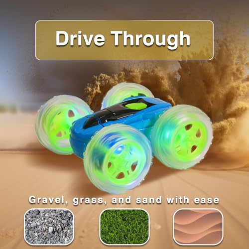 Contixo SC3 RC Stunt Car, Blue 2.4GHz 4WD Double-Sided 360° Rotating flip Racer Remote Control Toy Cars with LED Lights for Kids Girls Boys Age 4-12 Birthday Gift - color: Blue