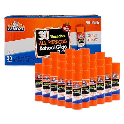 Elmer's All Purpose School Glue Sticks, Washable, 22 Grams, 30 Count - Classroom, Arts & Crafts, #1 Teacher Brand - size: 30 Count, Giant Sticks