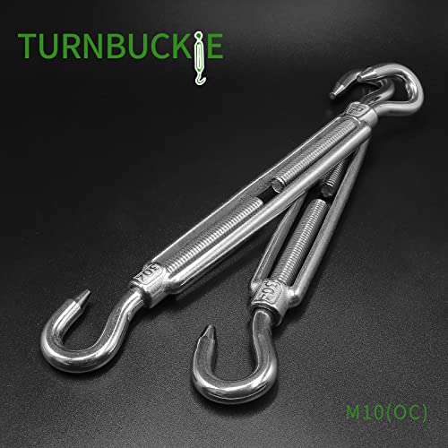 6PCS M10 Hook & Hook Turnbuckle 304 Stainless Steel Turnbuckle Wire Rope Tension Heavy Duty Turnbuckles for Cable Railing Wire Rope Hardware Kit (M10, Hook & Hook) - style: Hook & Hook-M-10