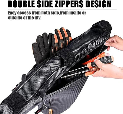 2 Pack UTV Roll Bar Triangle Storage Tool Bags, Double Side Zipper Side by Side Door Bags Roll Bar Gear Bag, Compatible with Kawasaki Teryx KRX 1000 2020-2024 Accessories (Black x2) - color: Black x2