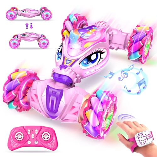 Unicorn Gesture Sensing RC Stunt Car Remote Control Car for Girls | 360°Rotation & 2.4GHz Monster Truck Toys with Light & Music Barbie Style Toy for Girls Age 6-7 8-12+ Years Old Birthday Gift
