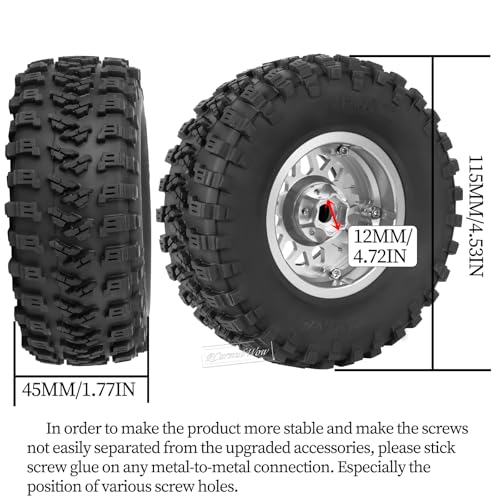 RC 2.2 Beadlock Tires Set 2.2" Wheels and Tires for 1/10 RC Crawler SCX10 AMG 6X6 TRX4 Gen8 Gen7 Pro,Alloy 2.2 RC Rims Rubber Tires,Silver - color: Silver(4pcs)