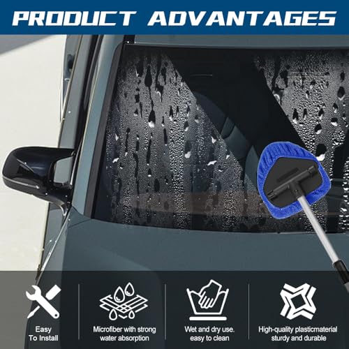 Car Wash Brush with Long Handle, Windshield Cleaning Tool, Car Washing Mop Kit Mitt Sponge Car Cleaning Supplies Kit, Microfiber Towel Gloves Universal for Cars RV SUV Truck Office (Blue) - color: Blue