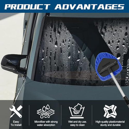 Car Wash Brush with Long Handle, Windshield Cleaning Tool, Car Washing Mop Kit Mitt Sponge Car Cleaning Supplies Kit, Microfiber Towel Gloves Universal for Cars RV SUV Truck Office (Blue) - color: Blue