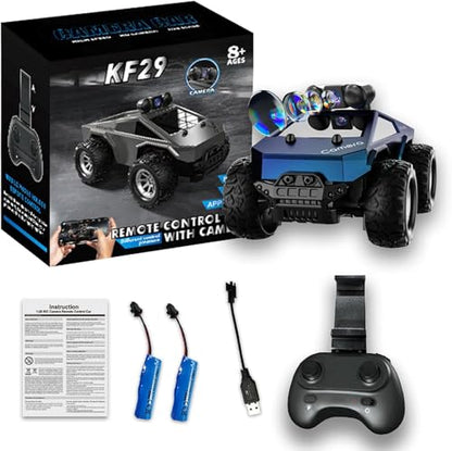 1:28 Scale FPV Monster Truck RC Cars with 720P HD Camera, 2.4GHz Remote Control Car, All-Terrain Off-Road RC Truck with Body Light, 2 Rechargeable Batteries, Toy Gift for Kids Adults Boys