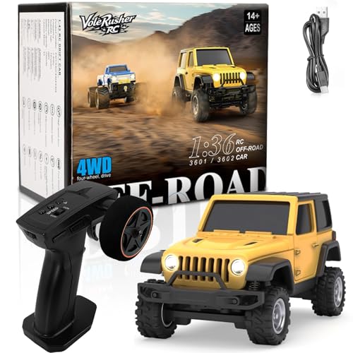 [2026 Upgrade 1/36 Mini RC Crawler, 4WD Micro Off Road Truck | Yellow Micro RC Crawler, 1/36 RC Crawler Mini RC Truck Toys for Ages 8-14, Birthday Gifts for Boys Girls, RTR 2.4GHz - color: Yellow