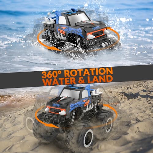 STEMTRON 1:16 Amphibious Monster Truck All Terrain RC Car Toys | 2.4GHz 4WD Waterproof Remote control car, Double-Sided Surfing Off-Road Vehicle, Pool and Yard RC Crawler Gifts for Boys Kids - color: Blue Truck, size: 1:16 Scale